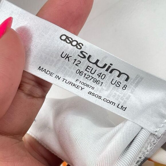 ASOS Swim Mix and Match High Waist Stripe Bottom with Black Bralette Top Size 8 - Picture 11 of 15